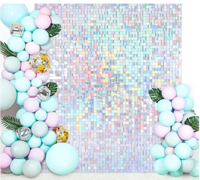 Iridescent Silver Shimmery Wall with Balloon Garland Singapore